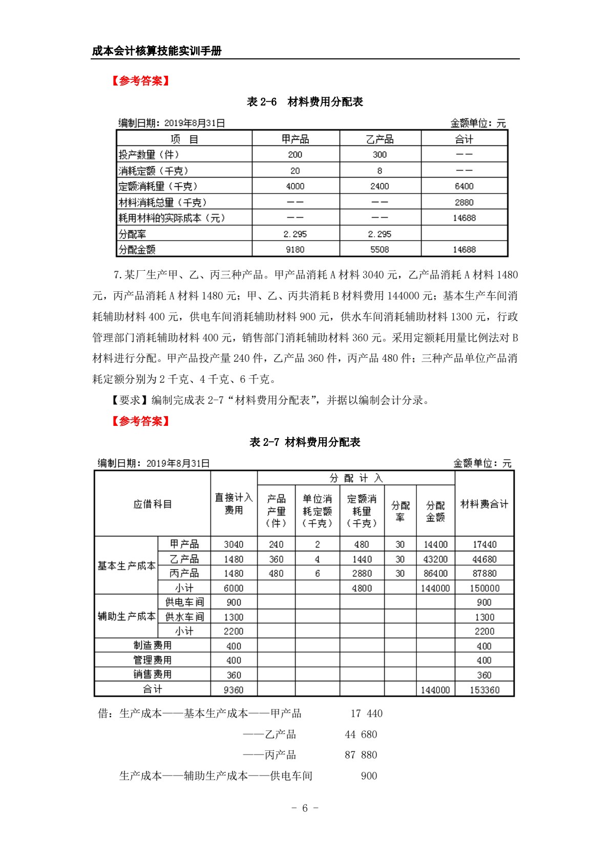 成本会计核算技能实训手册（第2版）