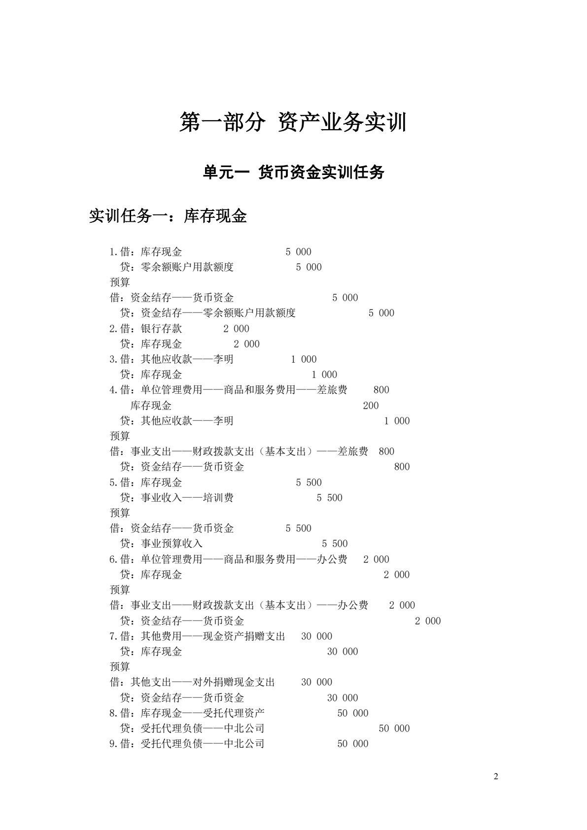 政府单位会计单元实训手册（第二版）