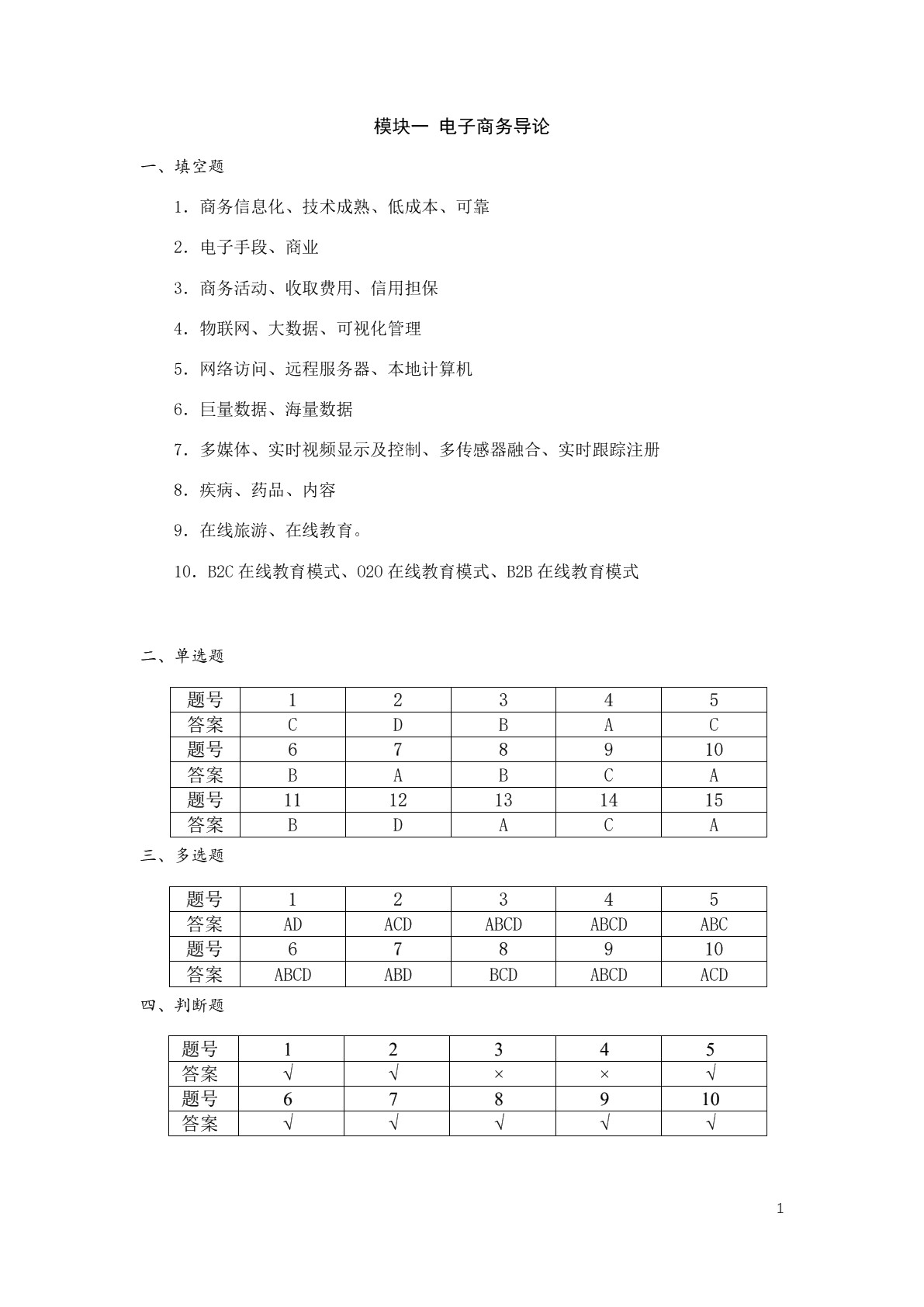 电子商务基础习题册