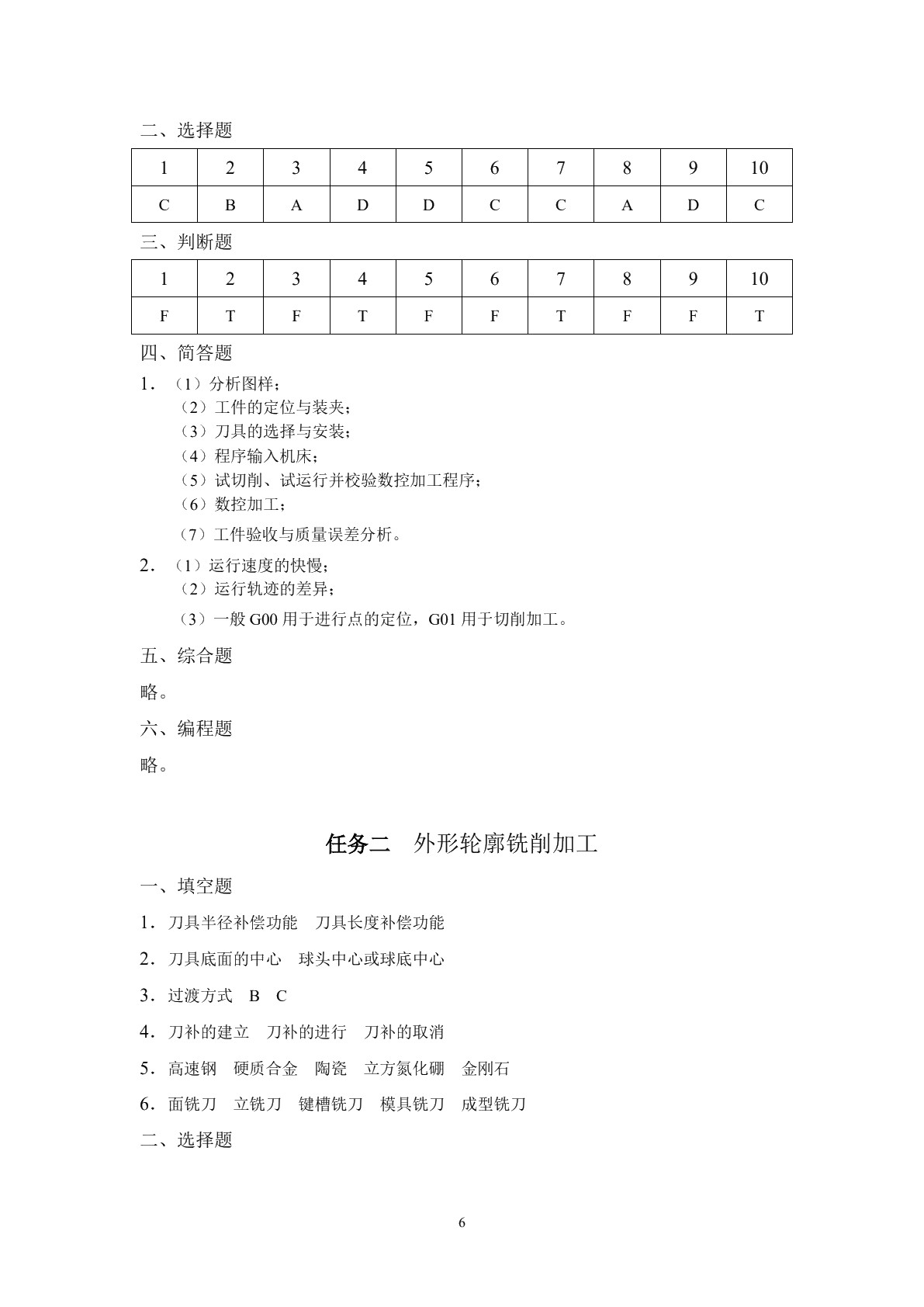 数控铣床/加工中心加工工艺与编程（第二版）习题册