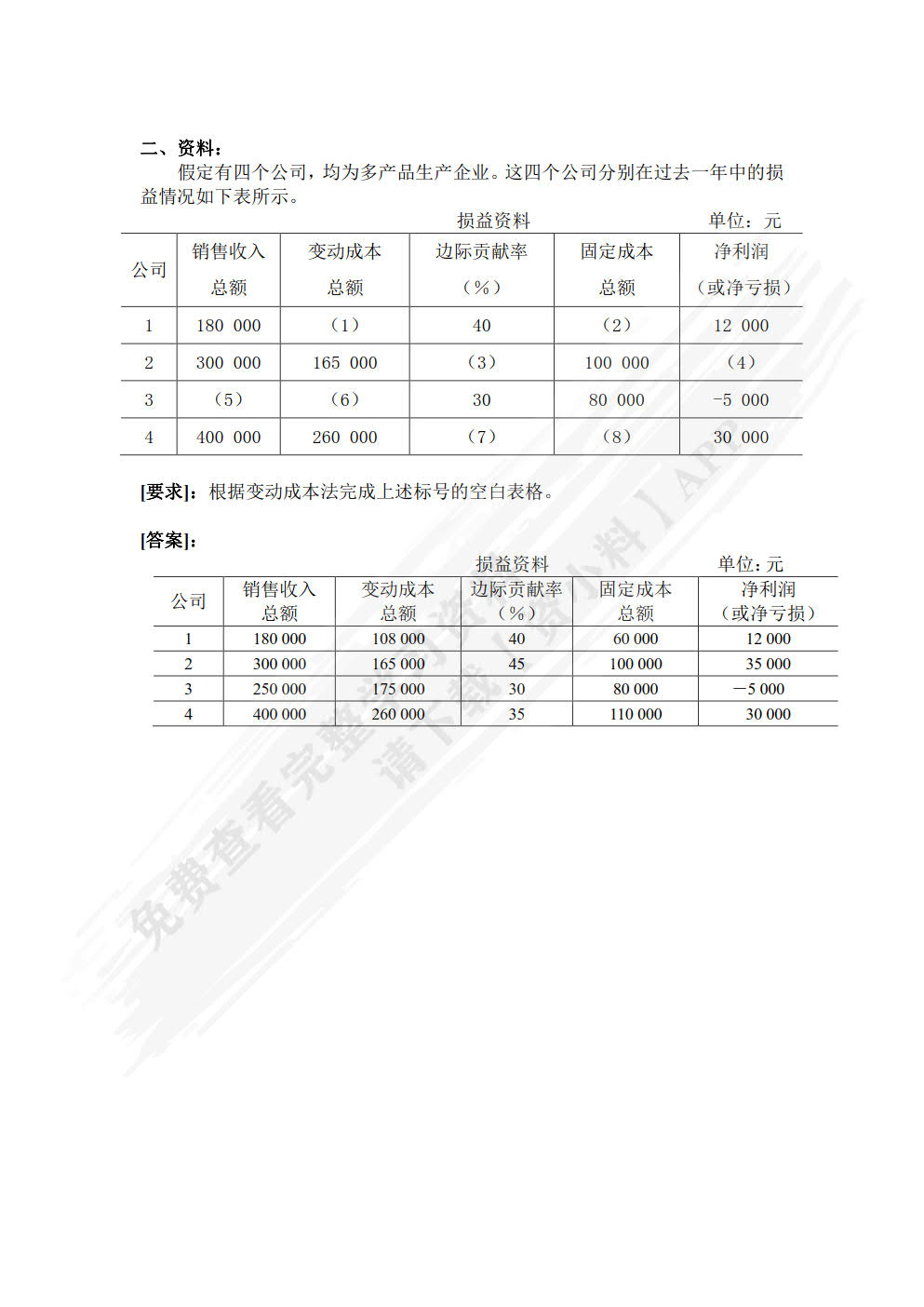 成本管理会计实训